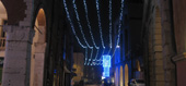 Luminarie - tetto luminoso in microluci led bianco con lampadario led blu